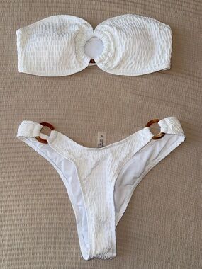 NWOT - White Bikini Top with Tortoiseshell Ring Detail